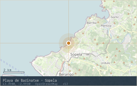 Location map for Playa de Barinatxe · Sopela, marker at 43.3900, -2.9930.