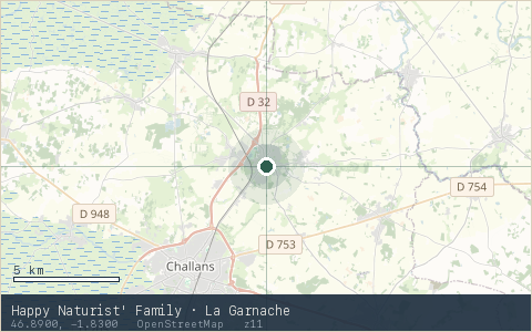 Location map for Happy Naturist' Family · La Garnache, marker at 46.8900, -1.8300.