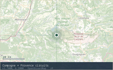 Location map for Compogne + Provence circuits, marker at 43.7000, 6.2000.