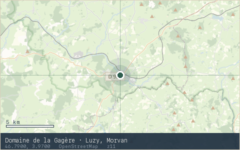 Location map for Domaine de la Gagère · Luzy, Morvan, marker at 46.7900, 3.9700.