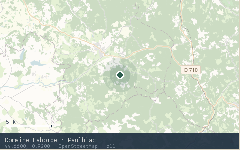 Location map for Domaine Laborde · Paulhiac, marker at 44.6600, 0.9200.