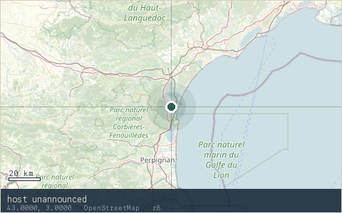 Location map for host unannounced, marker at 43.0000, 3.0000.
