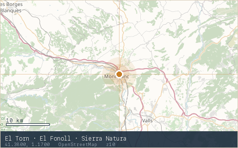 Location map for El Torn · El Fonoll · Sierra Natura, marker at 41.3800, 1.1700.