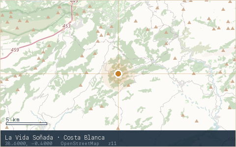 Location map for La Vida Soñada · Costa Blanca, marker at 38.6000, -0.4000.