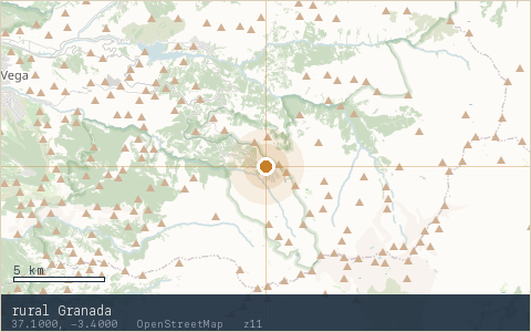 Location map for rural Granada, marker at 37.1000, -3.4000.