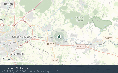 Location map for Ille-et-Vilaine, marker at 48.1200, -1.5000.