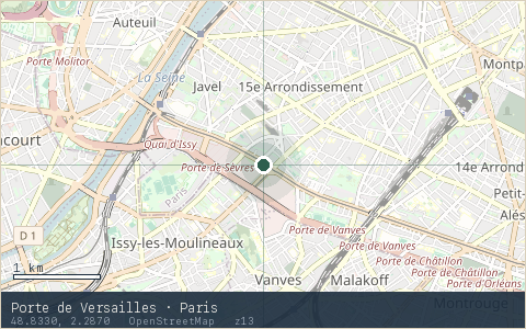 Location map for Porte de Versailles · Paris, marker at 48.8330, 2.2870.