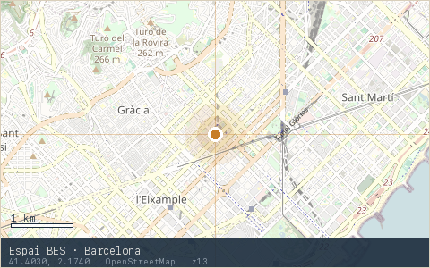 Location map for Espai BES · Barcelona, marker at 41.4030, 2.1740.