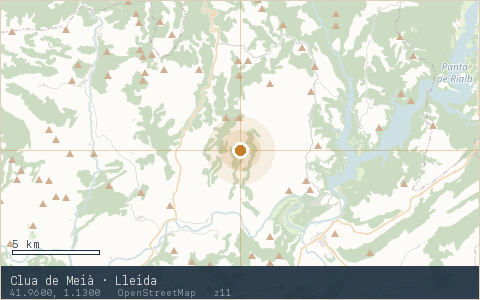 Location map for Clua de Meià · Lleida, marker at 41.9600, 1.1300.