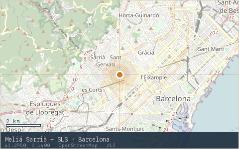 Location map for Meliá Sarrià + SLS · Barcelona, marker at 41.3950, 2.1400.