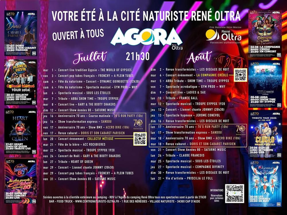 🌟 L’été s’annonce festif à l’Agora René Oltra ! 🌟 De juillet à août, profitez d’une programmation exceptionnel